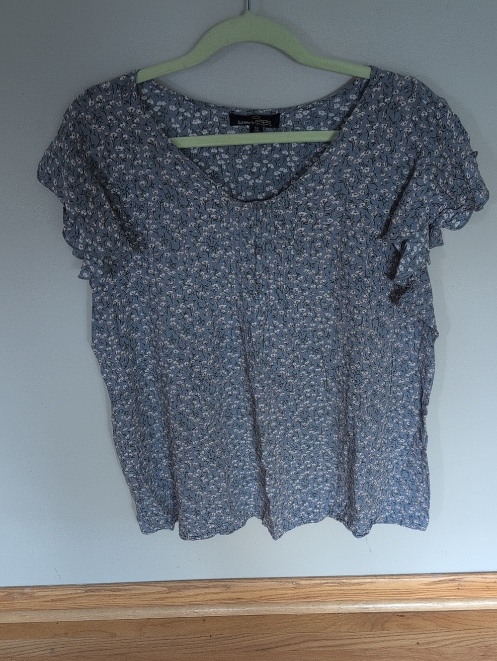 Light Blue Floral Short Sleeve Blouse - Unbranded